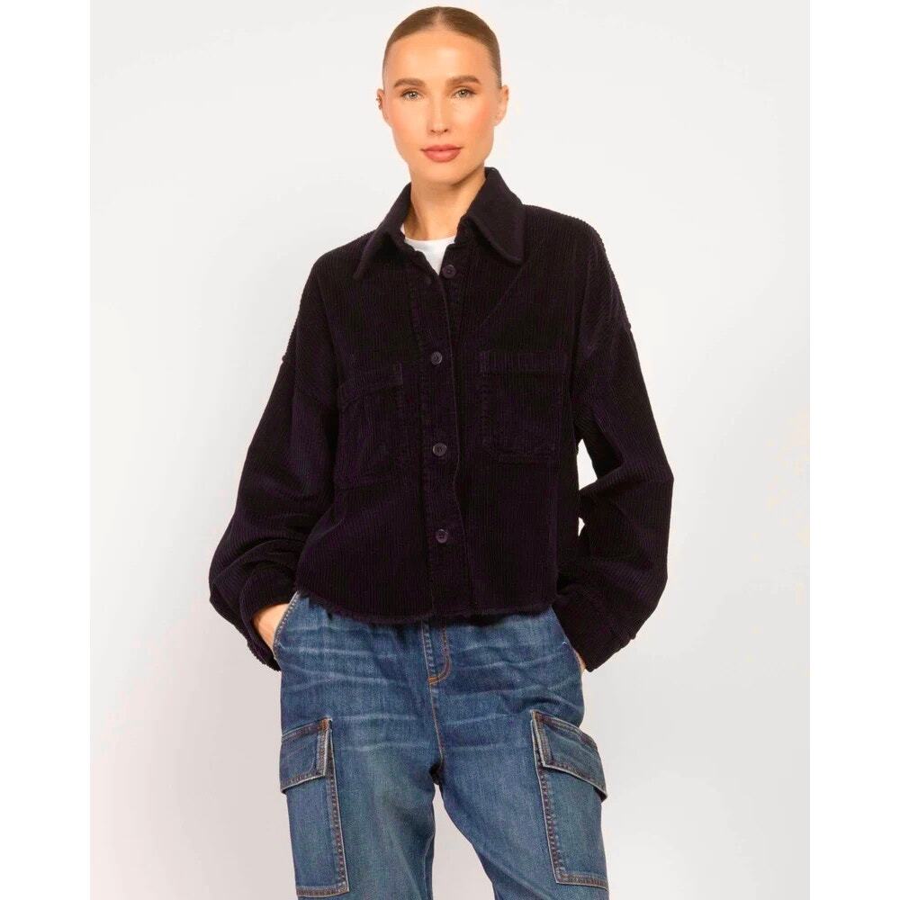 $295 New Les Tien Coopa corduroy Crop Shacket - plum - Small